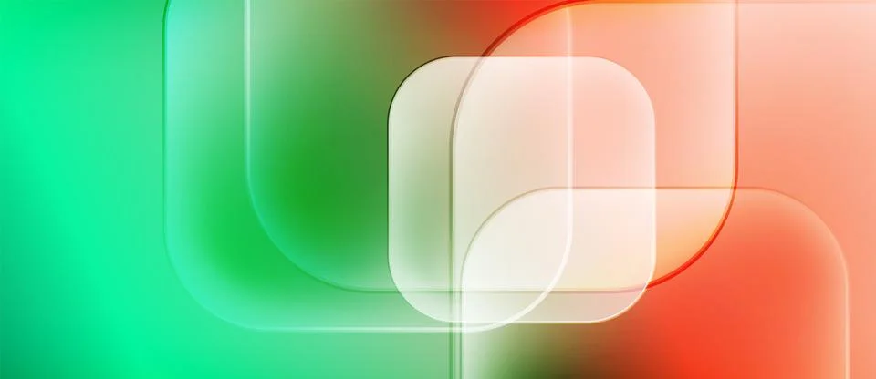 Abstract composition. Overlapping rounded rectangles blend green, orange hues. 库存插图