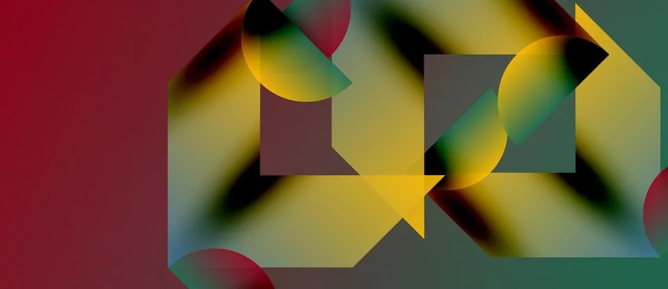 Abstract composition. Overlapping shapes, circles, squares, warm cool tones Stock Illustration