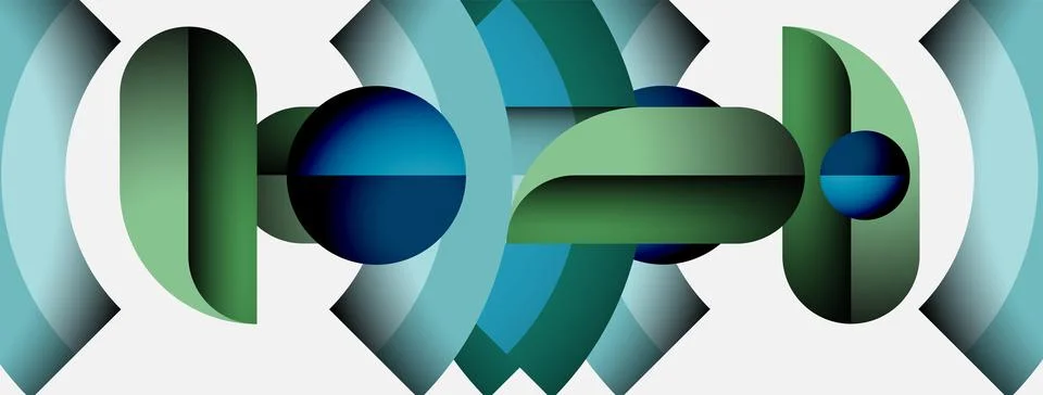 Abstract composition. Overlapping shapes create illusion depth, using cool blues Illustrazione stock