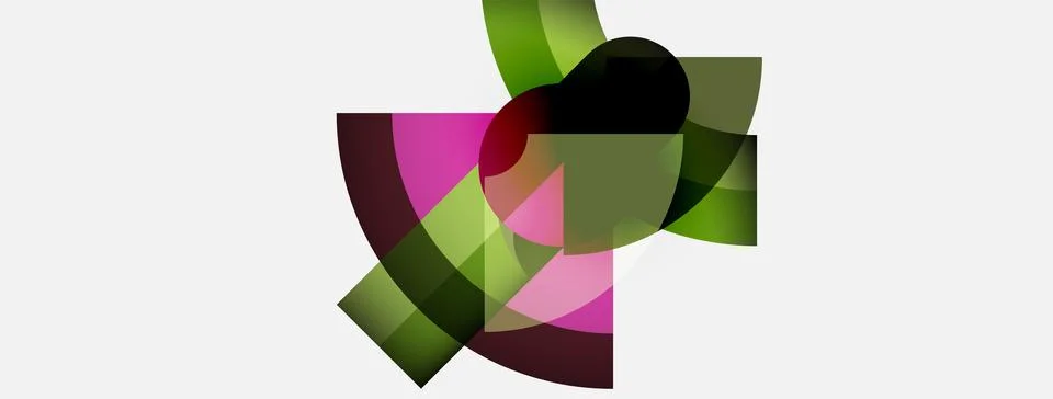 Abstract composition. Overlapping shapes, pinks, greens, black create dynamic Stock Illustration