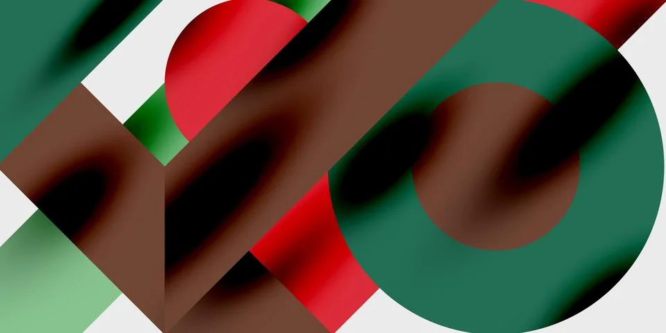 Abstract composition. Overlapping shapes, red, green, brown, white. Dynamic, 库存插图