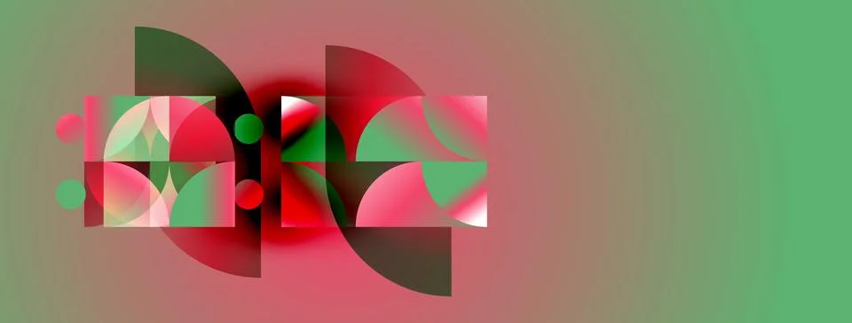 Abstract composition. Overlapping shapes, red, green hues create dynamic visu Stock Illustration