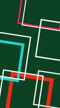 Abstract composition of overlapping squares and sharp lines on a deep green.. 스톡 일러스트