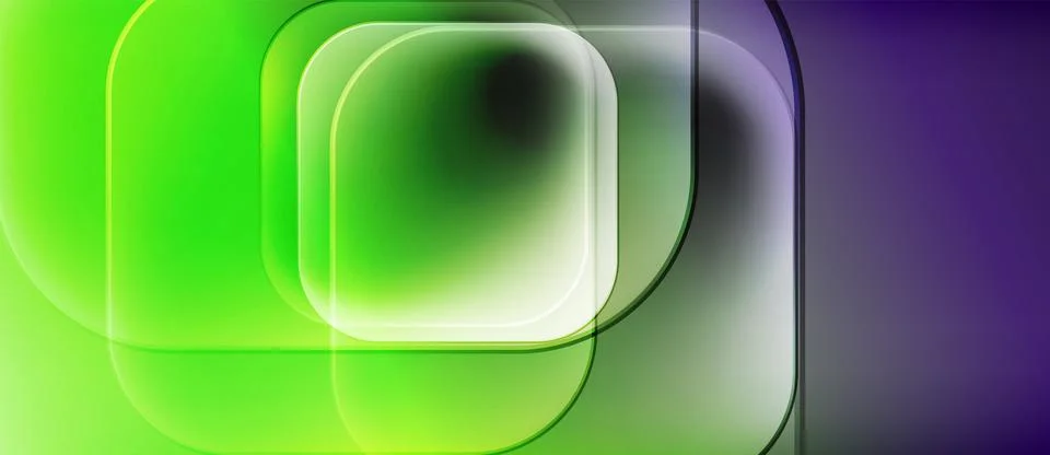 Abstract composition. Overlapping squares blend green, purple hues. Soft Illustrazione stock