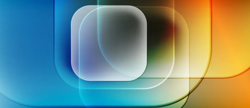 Abstract composition. Overlapping squares, flowing colors, gradient transitions. Stock Illustration