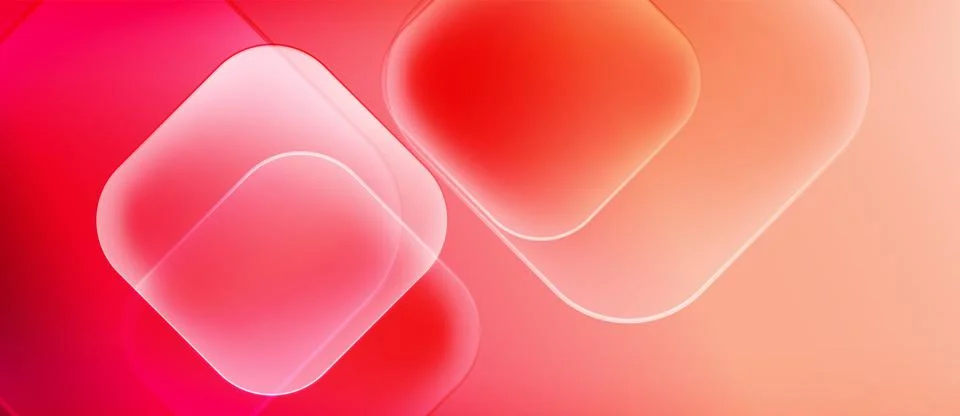 Abstract composition. Overlapping squares, gradients, red hues dominate. Soft Stock Illustration