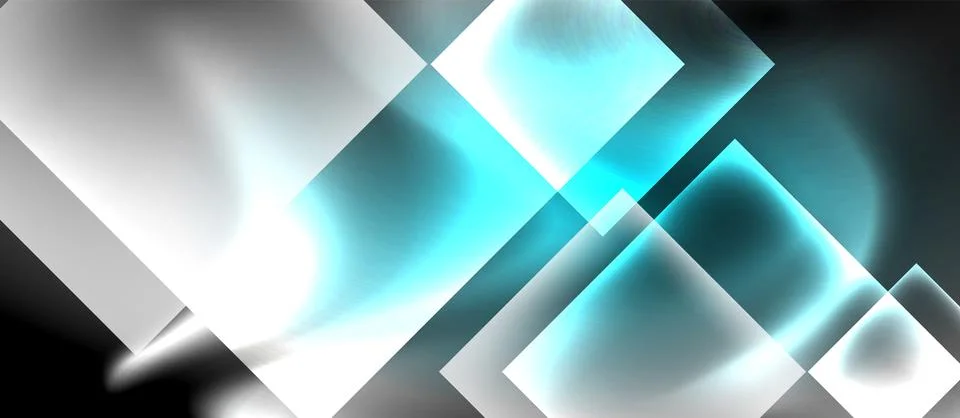 Abstract composition. Overlapping squares, rectangles, blue glow. Light, shadow, 스톡 일러스트