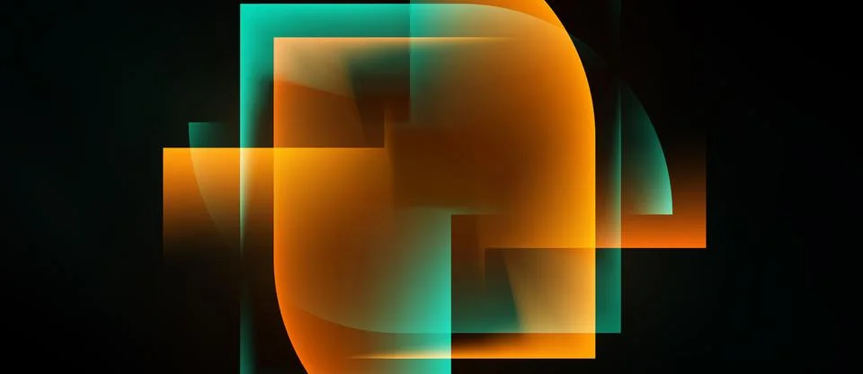 Abstract composition. Overlapping squares, rectangles, blurred edges. Teal, 库存插图