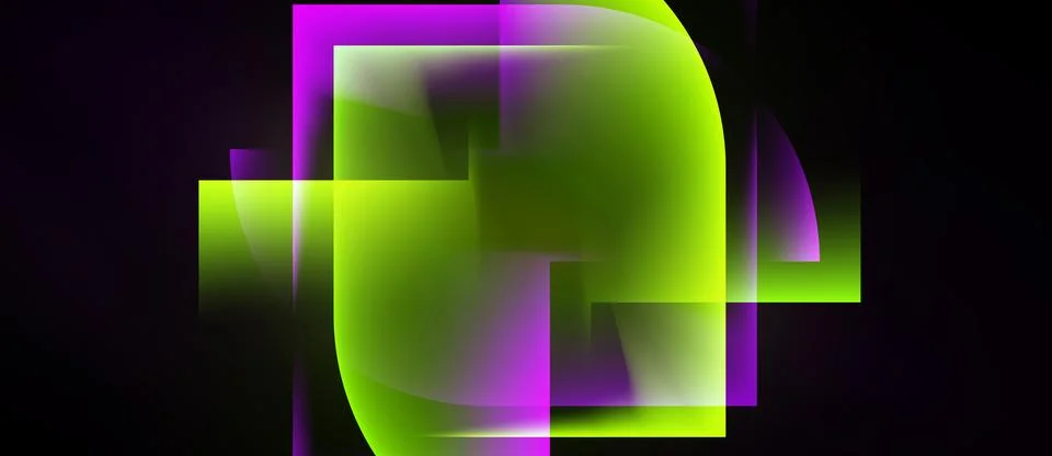 Abstract composition. Overlapping squares, rectangles, vibrant purple, green 库存插图