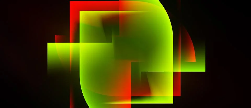 Abstract composition. Overlapping squares, rectangles, vibrant colors. Green, Stock Illustration