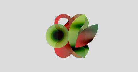 Abstract composition. Overlapping translucent circles, red, green hues. Soft 스톡 일러스트