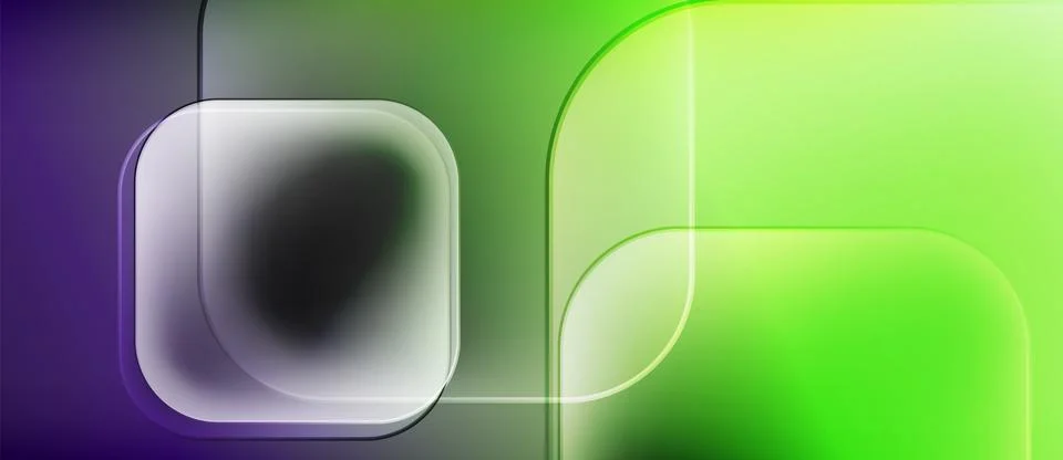 Abstract composition. Overlapping translucent shapes, gradients, purple, green Stock Illustration