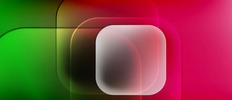 Abstract composition. Overlapping translucent squares blend green, yellow, red Illustrazione stock