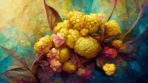 Abstract composition of plants and flower petals painting color texture. Modern Stock Illustration
