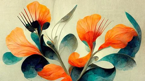 Abstract composition of plants and flower petals painting color texture. Modern Stock Illustration