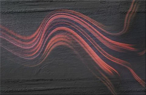 Abstract composition of red flowing lines and light trails over a dark text.. Stock Illustration