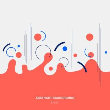 Abstract composition red geometric splash circles shapes and blue lines on wh Stock Illustration