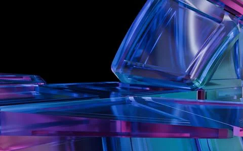 Abstract composition of refractive, clear geometric forms in vibrant blue a.. Stock Illustration