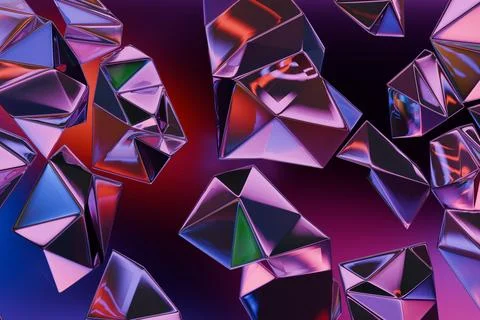 Abstract composition of sharp, reflective geometric polygons, casting color Stock Illustration