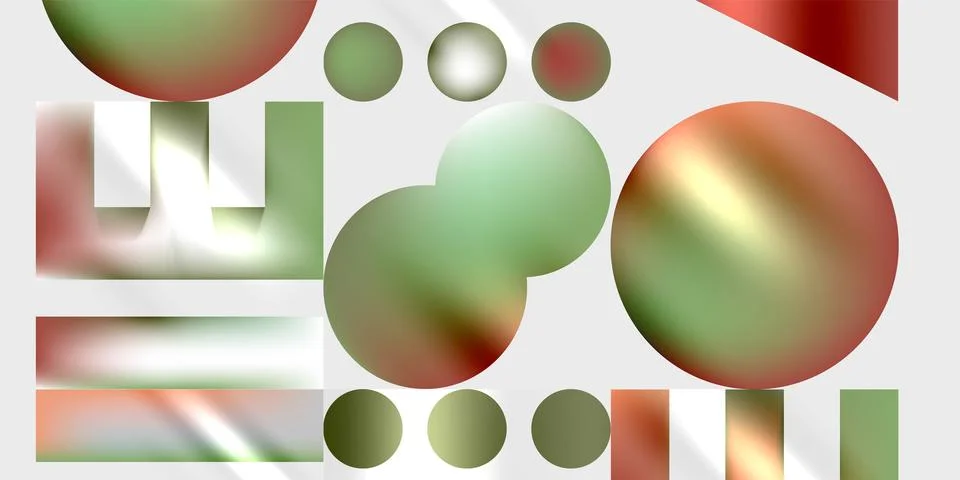 Abstract composition. Spheres, rectangles, gradients blend. Soft colors create Stock Illustration