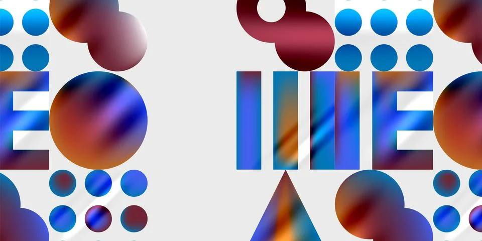 Abstract composition. Spheres, rectangles, triangles intersect. Blue, maroon, Stock Illustration