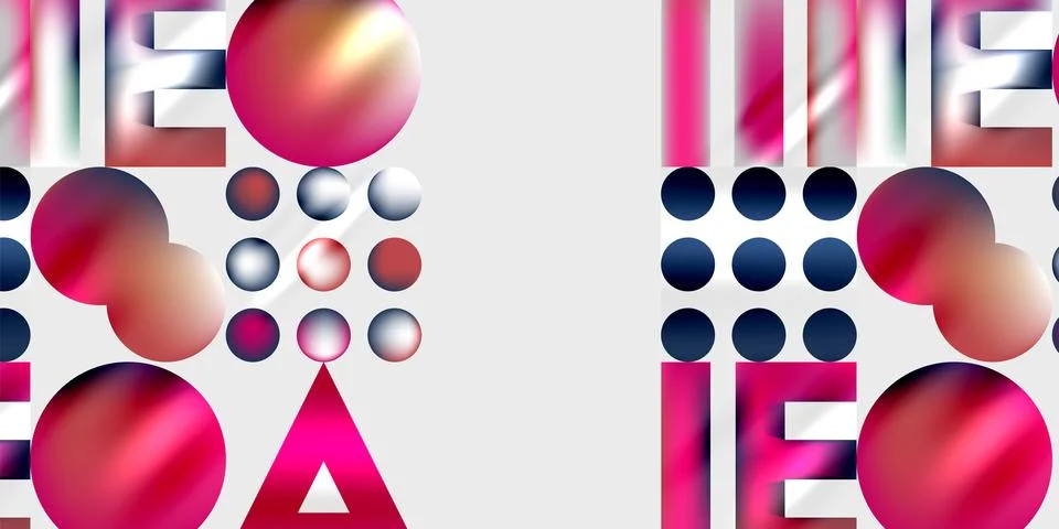 Abstract composition. Spheres, triangles, rectangles. Pink, red, white, navy Stockillustratie