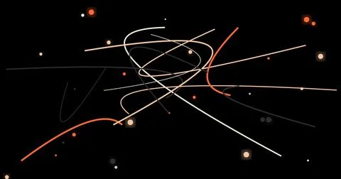 Abstract composition of swirling lines and squares on a black background Illustrazione stock