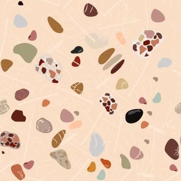 Abstract composition. Terrazzo flooring vector brown seamless pattern Stock Illustration