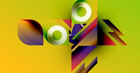 Abstract composition. Vibrant colors blend, forming geometric shapes. Circles, Stock Illustration