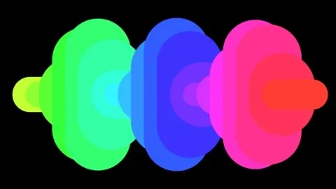 Abstract composition of vibrant layered shapes on a deep black background 库存影片 335117366