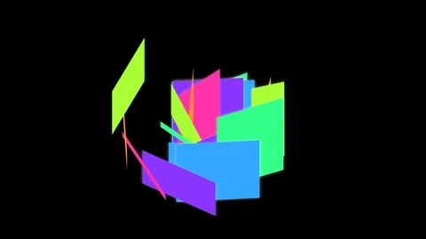 Abstract composition of vibrant overlapping geometric squares on black Video stock 335117312