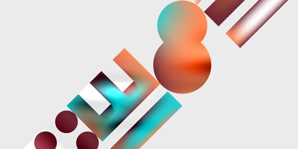 Abstract composition. Vibrant spheres, rectangles intersect. Gradient colors Stock Illustration