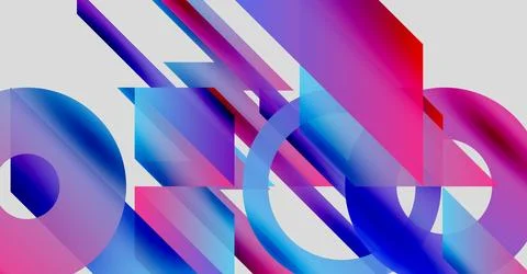 Abstract composition. Vivid gradients blend, forming geometric shapes. Circles, Illustrazione stock