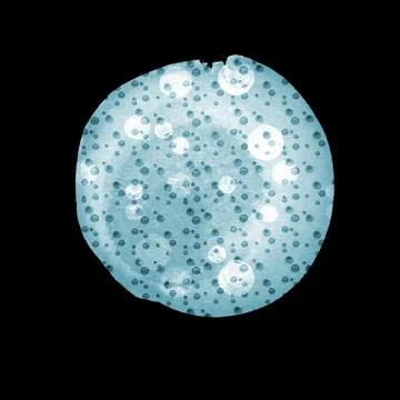 Abstract composition of watercolor circles in blue and gray on a black Stock Illustration