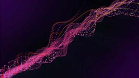 Abstract composition with waves of glowing yellow lines and purple particles Stock Footage 251949664