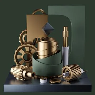 Abstract composition of wheels, gears and rings Stock Illustration