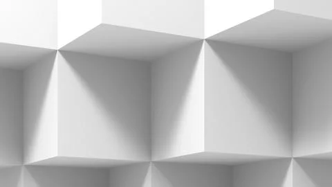 Abstract composition of white cubes casting subtle gray shadows, 3d Stock Illustration