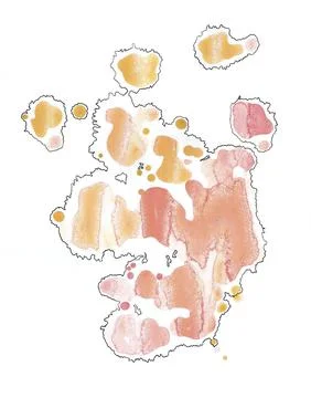 Abstract composition of yellow and peach spots in black outline Stock Illustration