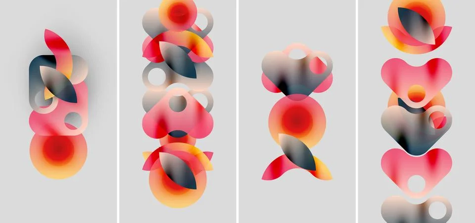 Abstract compositions featuring overlapping circles, gradients, soft colors. 스톡 일러스트