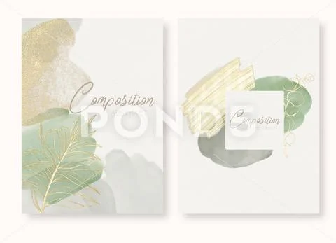Abstract compositions with watercolor spots invitation card templates PSD Template