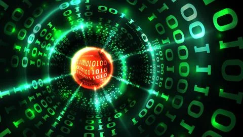 Abstract computer background matrix binary code, data stream hacking computer 库存插图