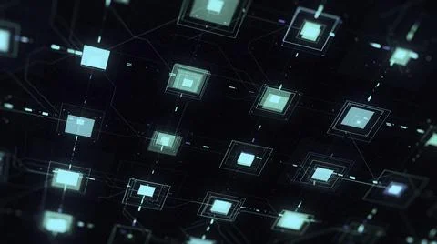 Abstract computer chip or circuit board background. Animation. Blue moving Stock Illustration