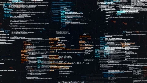Abstract computer code running in a virtual space. Animation. Programming code Stock Footage
