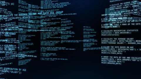 Abstract computer code running in a virtual space.Programming code with on Stock Footage 246293790