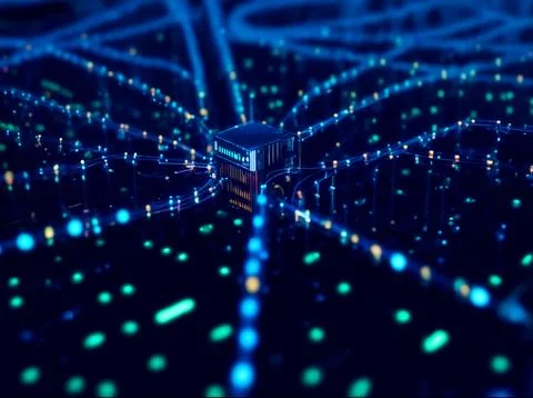 Abstract computer data characters, big data, and internet technology concepts Stock Photos
