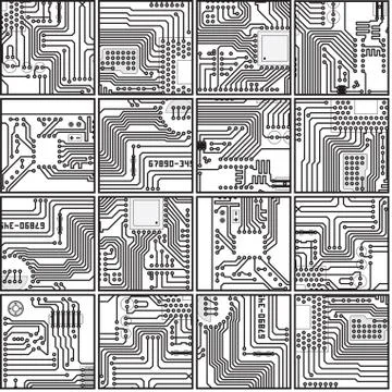 Abstract computer electronics circuit board pattern - vector seamless texture Stock Illustration