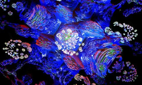 An abstract computer generated blue fractal background, 3d rendered Stock Illustration