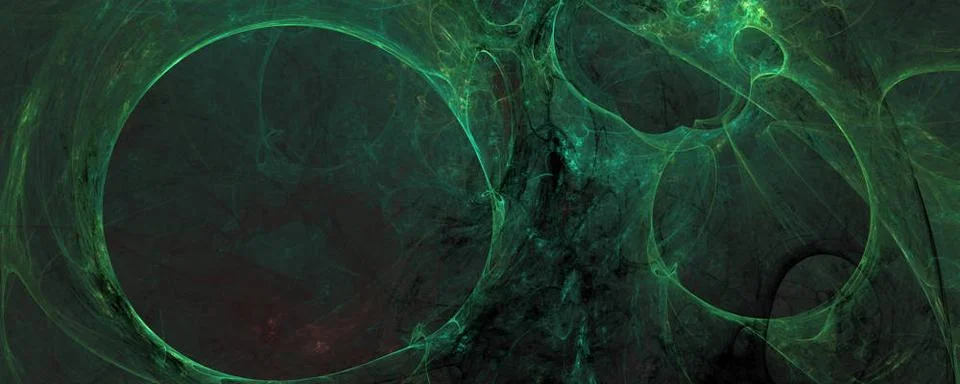 Abstract computer generated fractal background image. Green circles energy... Stock Photos