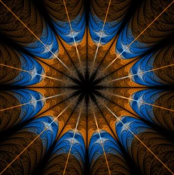 Abstract computer-generated mandala. Symmetrical pattern in brown blue colors Illustrazione stock