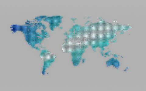 Abstract computer graphic World map of blue round dots Stock Illustration